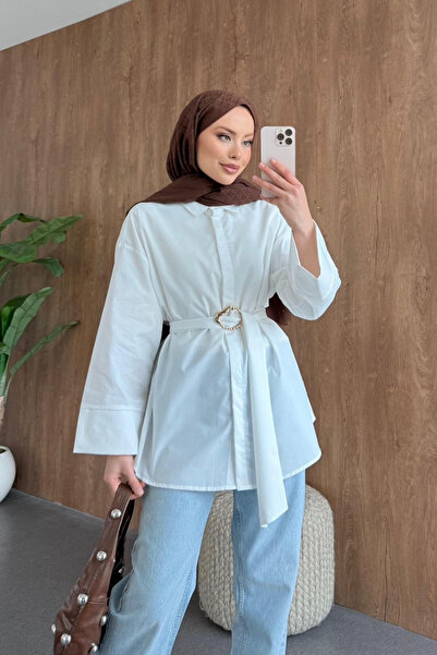 Hazamoda Hzn Buckle Detail Belted Shirt White