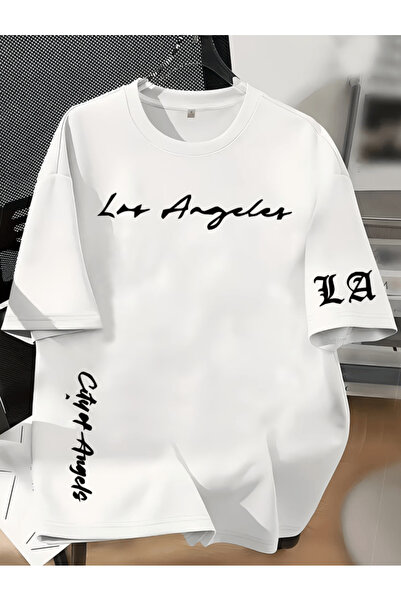 gencerco تي شيرت لوس أنجلز مطبوع بريميوم كبير الحجم
