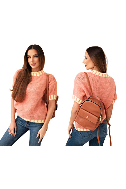 Kesi Pulover tricotat roșu pentru femei cu mâneci scurte