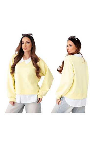 Kesi Women's yellow Viscose blouse with shirt insert and puff sleeves