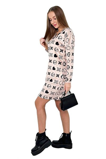 Kesi Rochie de catifea cu model decorativ, bej