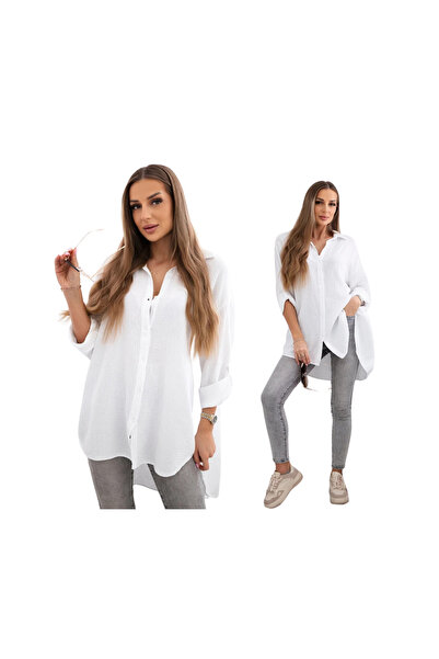 Kesi Cămașă albă din bumbac pentru femei, din muselină, mărime mare