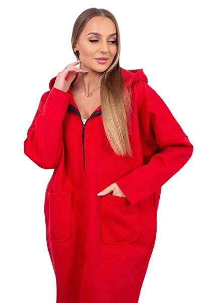 Kesi Red zip-up hoodie with longer back
