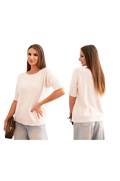 Kesi Pulover bej pentru femei cu mâneci scurte