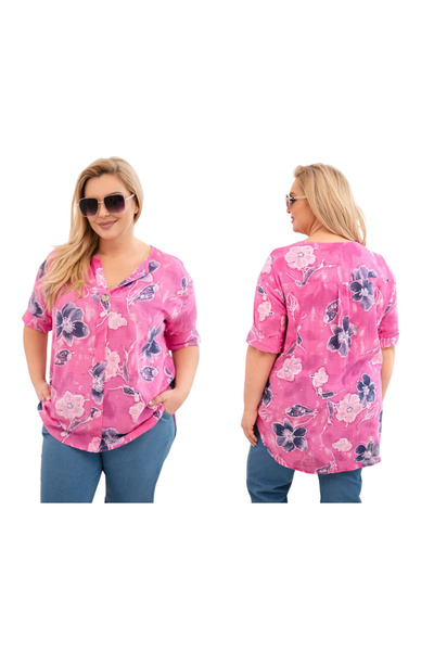 Kesi Women's pink Cotton blouse, plus size, with Printed and buttons