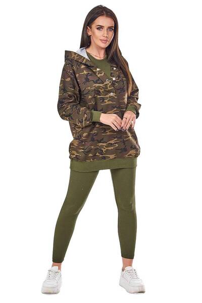 Kesi Set camuflaj 3 piese: hanorac, top și colanți, maro + cappuccino