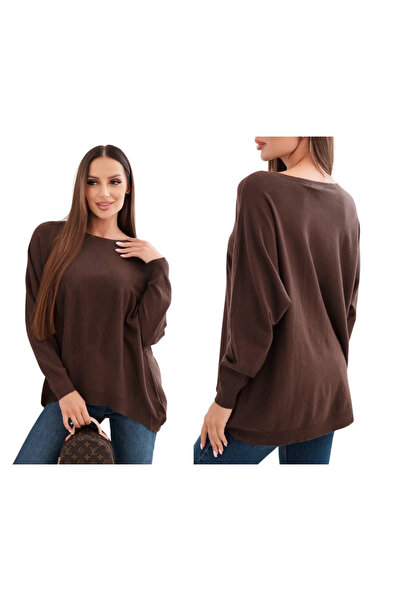 Kesi Pulover de damă cu spate mai lung și stea în relief, maro