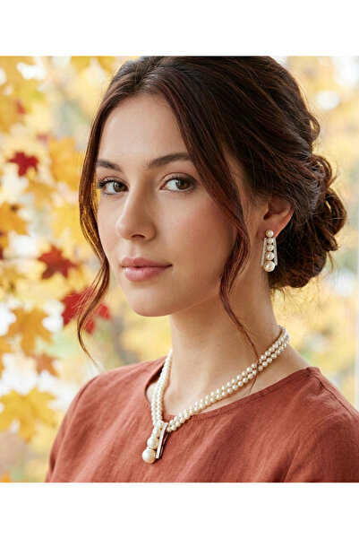 iza طقم قلادة من اللؤلؤ مطلي بلونين