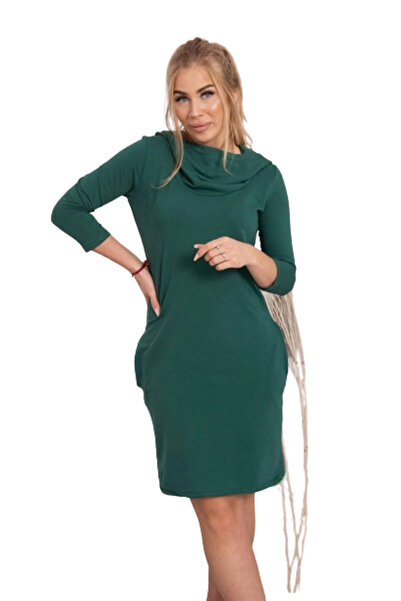 Kesi Rochie verde cu glugă și buzunare