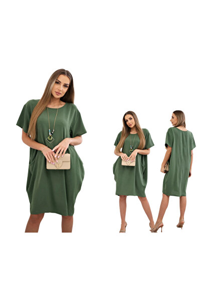 Kesi Rochie de damă kaki deschis, cu buzunare și pandantiv din viscoză