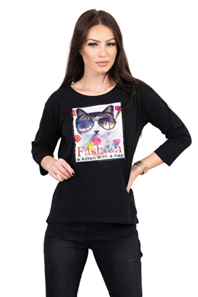 Kesi Black sweatshirt with 3D cat graphics