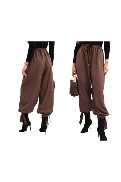 Kesi Pantaloni largi pentru femei Mocca cu legături în partea de jos