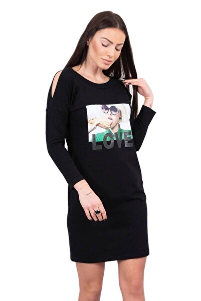 Kesi Rochie cu imprimeu Love, neagră
