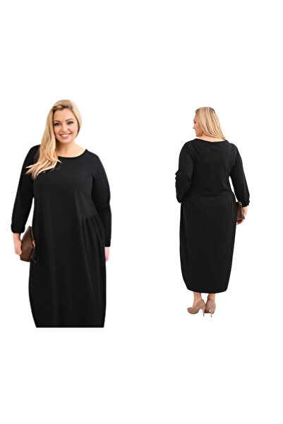 Kesi Women's plus size black Cotton dress with loose fit and 3/4 sleeves