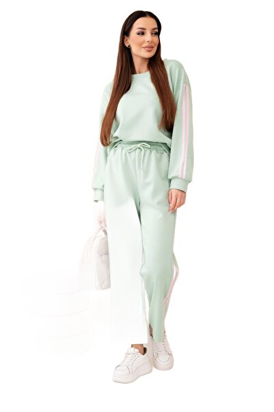 Kesi Set trening de damă din viscoză mentă închisă cu dungi laterale | Butter