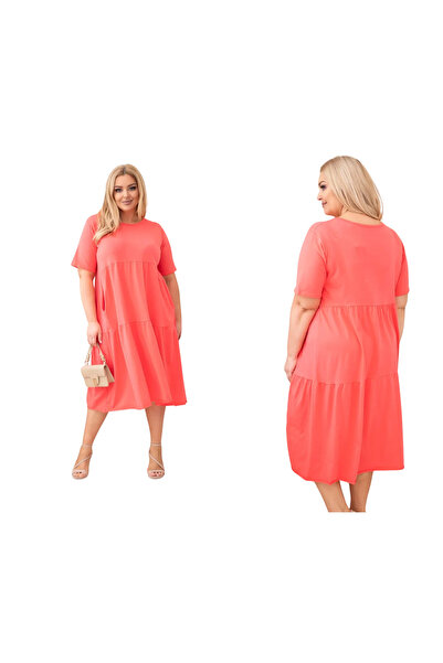 Kesi Flared Cotton dress, plus size, raspberry color, for women, with Pocketed