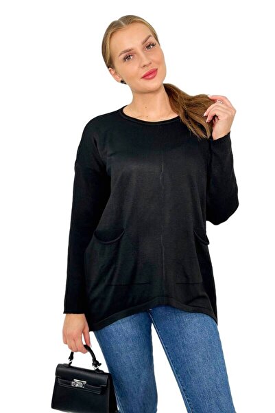 Kesi Pulover negru cu buzunare frontale