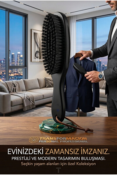 Transformacion Siyah Ahşap Elbise Fırçası - Premium Deri İpli Pantolon ve Cek...