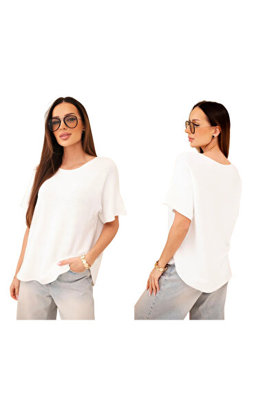 Kesi Women's white oversized short-sleeved knitted blouse