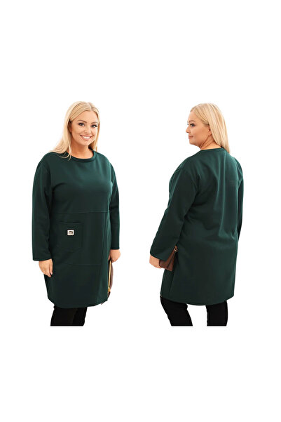 Kesi Rochie verde cu imprimeu unt pentru femei, mărime plus, cu buzunar