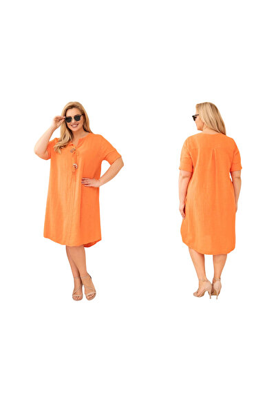 Kesi Women's orange Cotton dress, plus size, loose