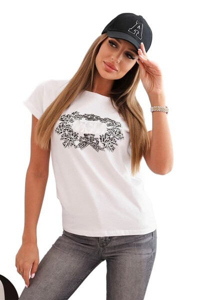 Kesi Women's Cotton blouse with Printed ESL white