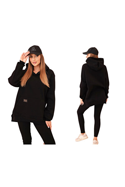 Kesi Set negru: hanorac supradimensionat + colanți