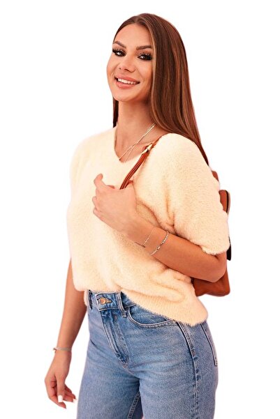 Kesi Pulover cu mânecă scurtă pentru femei, culoarea caisă