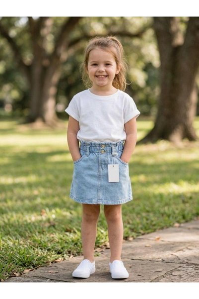 Miniminnakkidswear Girl's Waist Elasticated Denim Skirt 3-10 Years Old