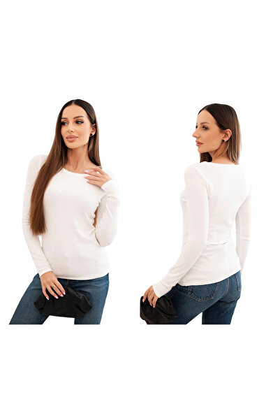 Kesi Pulover de damă din viscoză cu decolteu rotund și croială mulată, alb