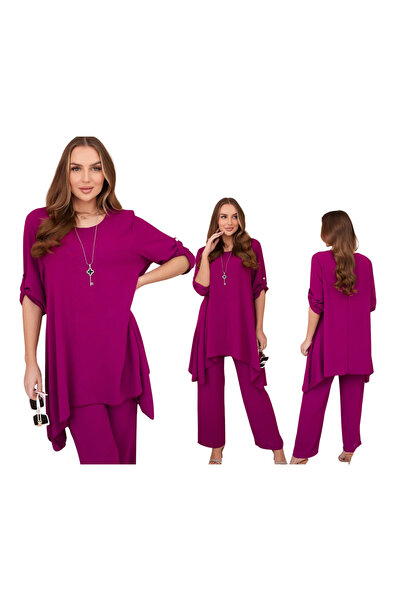 Kesi Set de damă prună cu colier: tunică și pantaloni largi