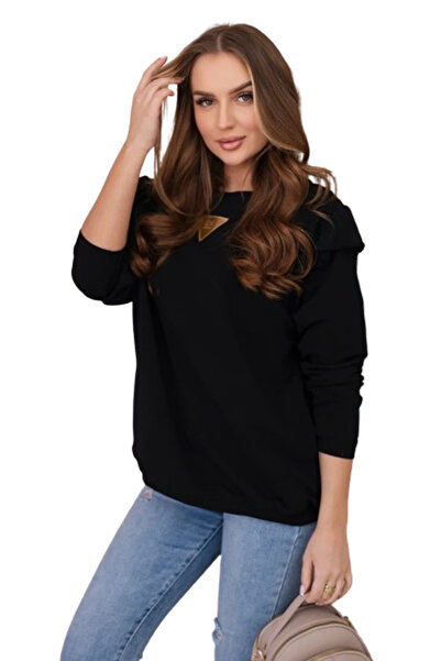 Kesi Cotton blouse with Ruffled on the shoulders, black