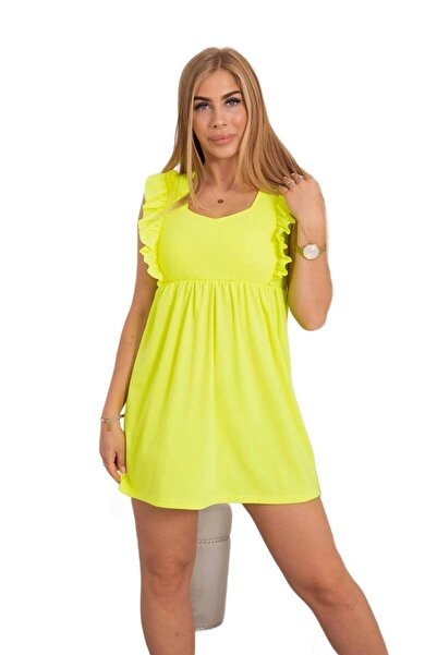 Kesi Rochie galben neon cu volane pe laterale