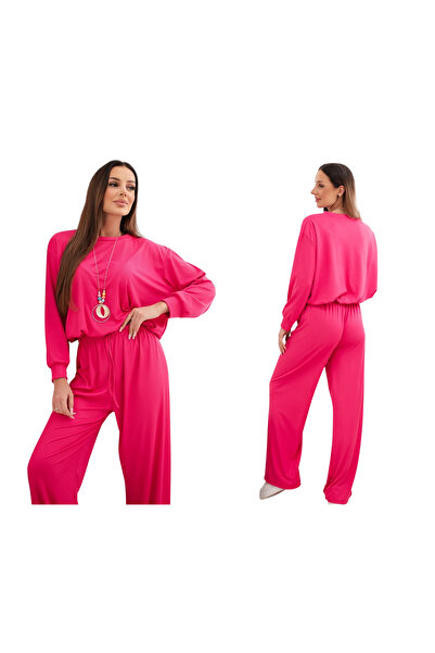 Kesi Set de damă fuchsia din viscoză cu pantaloni largi