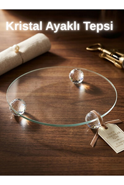 Eviniz güzel Kristal Ayaklı Yuvarlak Cam Sunum Tepsisi – Dekoratif Cam Servis...