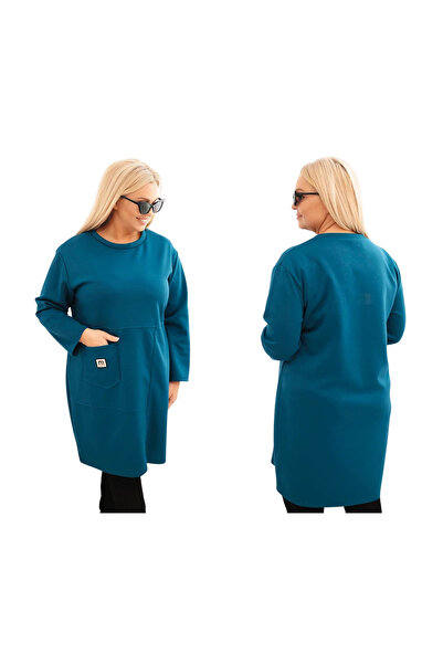 Kesi Rochie de damă bleumarin cu imprimeu unt, mărime plus, cu buzunar