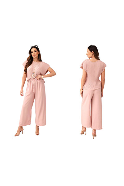 Kesi Set elegant de damă roz pudrat închis, confecționat din viscoză cu garni...