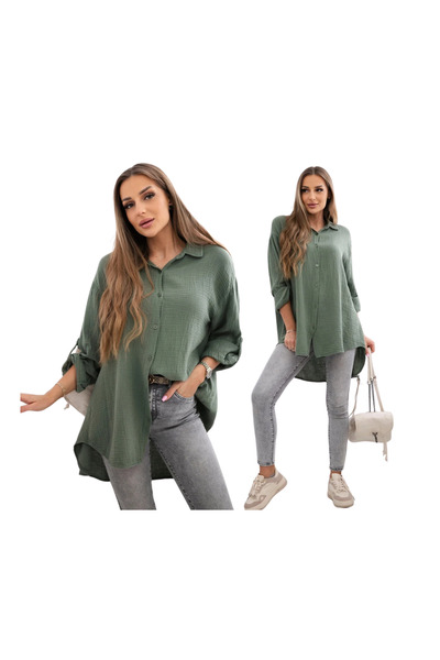 Kesi Women's khaki Cotton muslin shirt, plus size