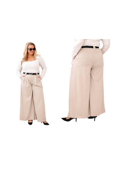Kesi Beige Viscose wide-leg pants for women, plus size