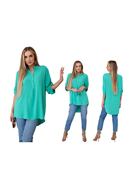 Kesi Women's dark mint blouse with rolled up sleeves