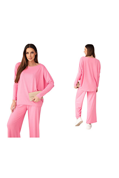 Kesi Women's light pink Viscose set, blouse and oversized pants Plus Size