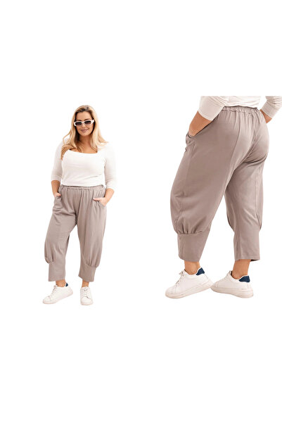 Kesi Pantaloni de damă Fango Plus Size din bumbac, cu buzunare și croi conic ...
