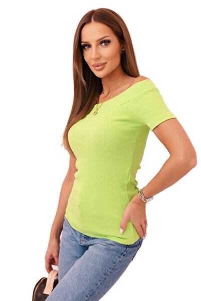 Kesi Bluză de damă cu mâneci scurte, cu nervuri, verde