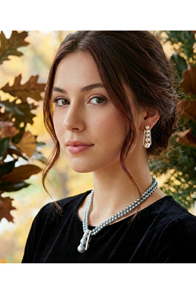 iza طقم قلادة من اللؤلؤ مطلي بلونين