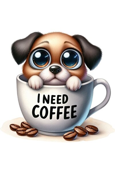 OEM Διακοσμητικό αυτοκόλλητο, σκύλος, φλιτζάνι καφέ, λευκό