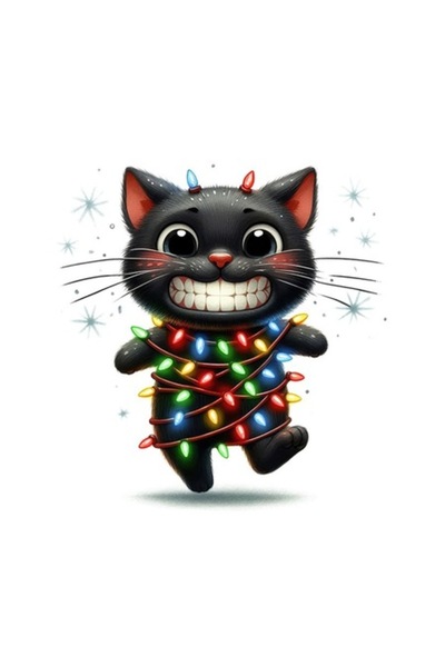 OEM Διακοσμητικό Αυτοκόλλητο, Χριστούγεννα, Γάτα, Μαύρο