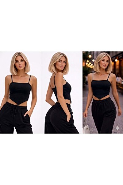 ibeeka Essential basic Strap crop - Top cu sutien integrat - NEGRU - M