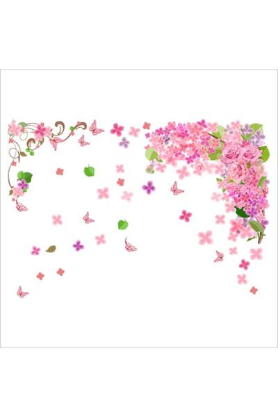 OEM Autocolant decorativ, flori roz cu fluturi 115 cm