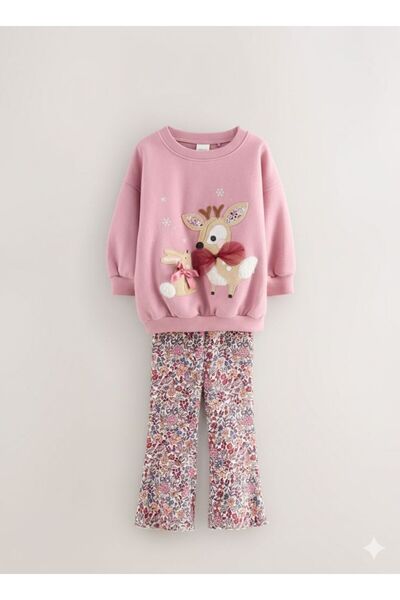 Next Baby Cotton Lu Geyik Patterned Long Sleeve Top and Bottom Set