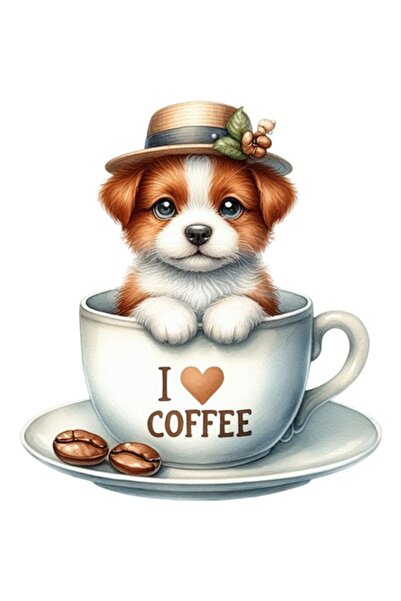 OEM Autocolant decorativ, câine, ceașcă de cafea, alb